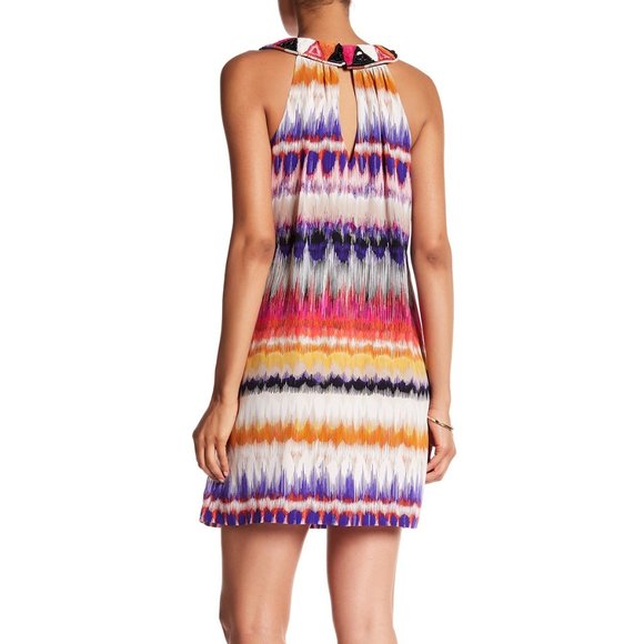 Trina Turk New DRESS Silk 3D Embellished Beaded Neck Print NWT - Picture 2 of 8